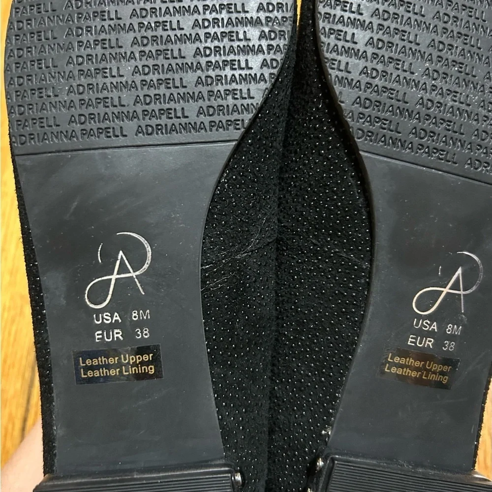 Adrianna Papell ‎ Loafer Black Leather Studded Heel Almond Toe Shoe Size 8